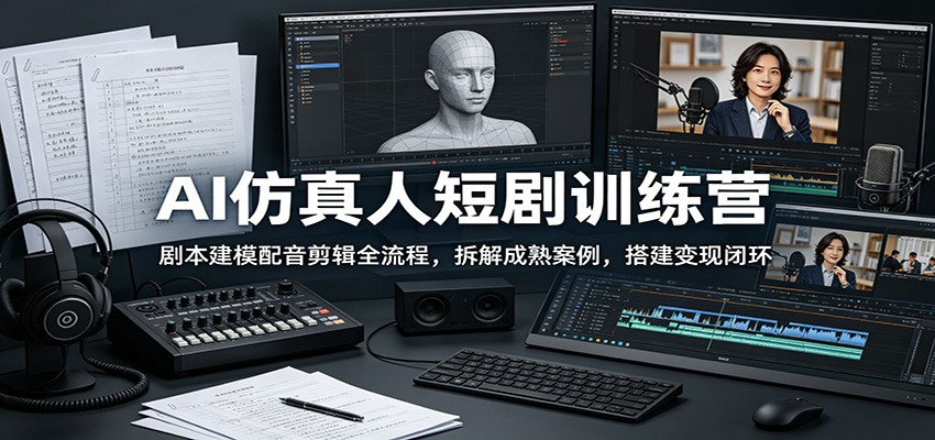 AI仿真人短剧训练营：剧本建模配音剪辑全流程，拆解成熟案例，搭建变现闭环-冒泡网