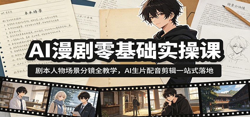 AI漫剧零基础实操课：剧本人物场景分镜全教学，AI生片配音剪辑一站式落地-冒泡网
