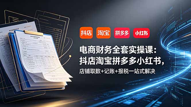 电商财务全套实操课：抖店淘宝拼多多小红书，店铺取数+记账+报税一站式解决-冒泡网