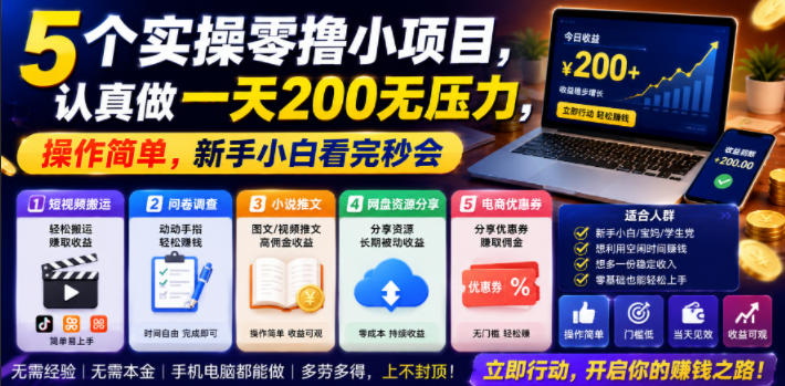 5个实操零撸小项目，认真做一天200无压力，操作简单，新手小白看完秒会【揭秘】-冒泡网