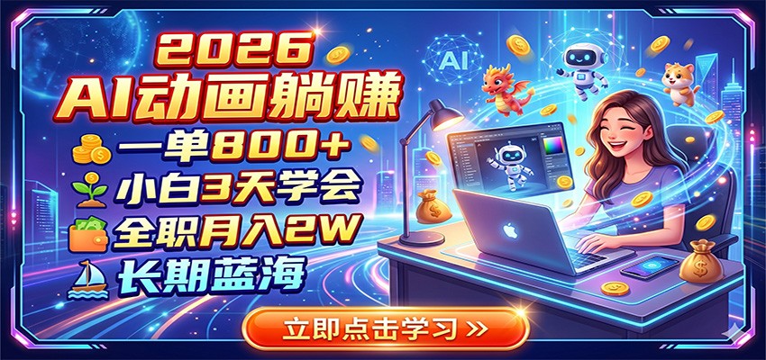 2026 AI动画躺赚：一单800+，小白3天学会，全职月入2W，长期蓝海-冒泡网