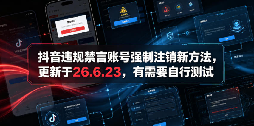 抖音违规禁言账号强制注销新方法，更新于26.6.23，有需要自行测试-冒泡网