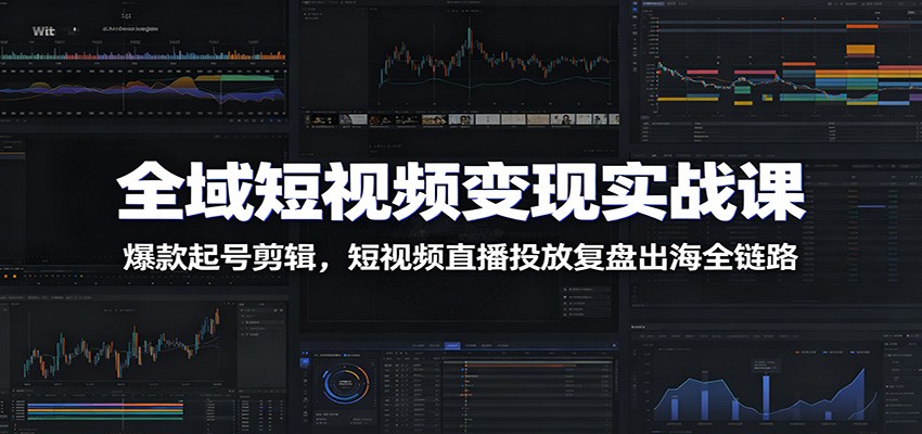 全域短视频变现实战课：爆款起号剪辑，短视频直播投放复盘出海全链路-冒泡网