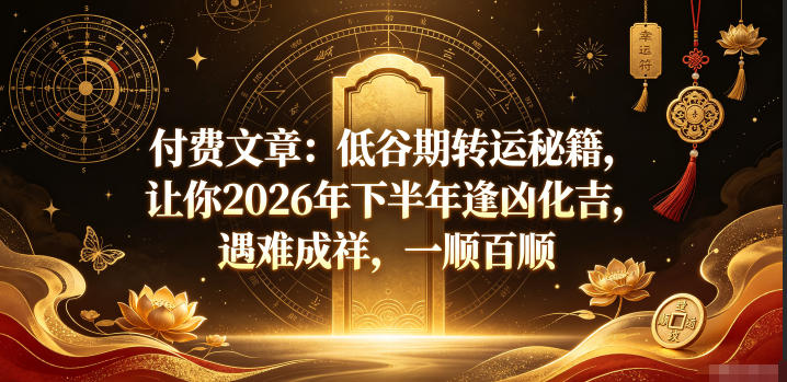付费文章：低谷期转运秘籍，让你2026年下半年逢凶化吉，遇难成祥，一顺百顺-冒泡网