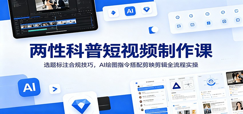 两性科普短视频制作课：选题标注合规技巧，AI绘图指令搭配剪映剪辑全流程实操-冒泡网