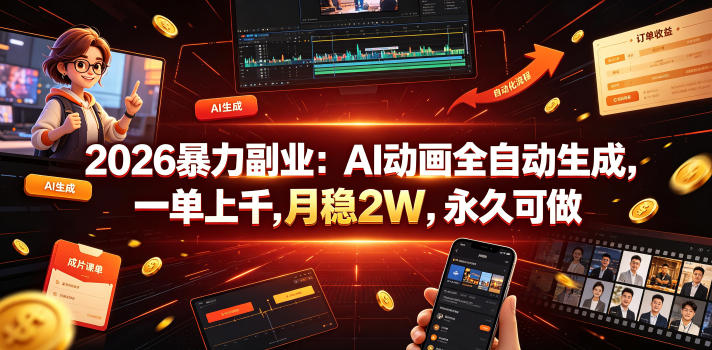 2026暴力副业：AI动画全自动生成，一单上千，月稳2W，永久可做【揭秘】-冒泡网