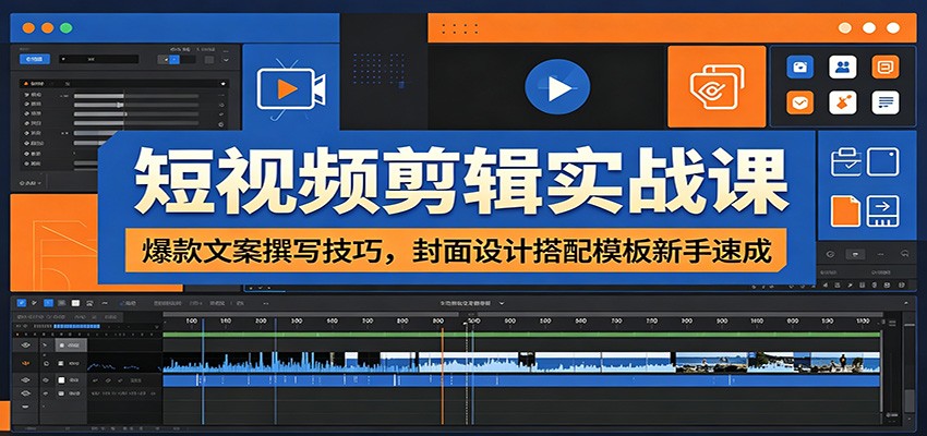 短视频剪辑实战课：爆款文案撰写技巧，封面设计搭配模板新手速成-冒泡网