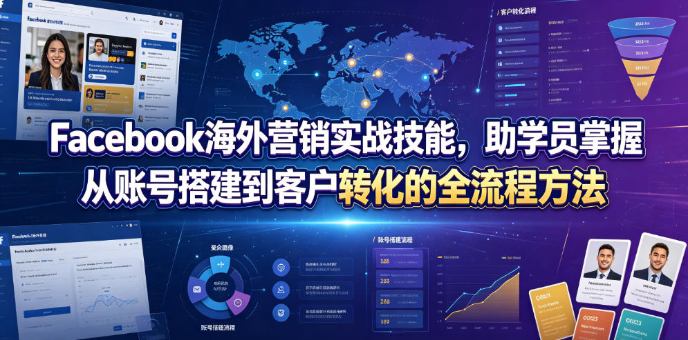 Facebook海外营销实战技能，助学员掌握从账号搭建到客户转化的全流程方法-冒泡网