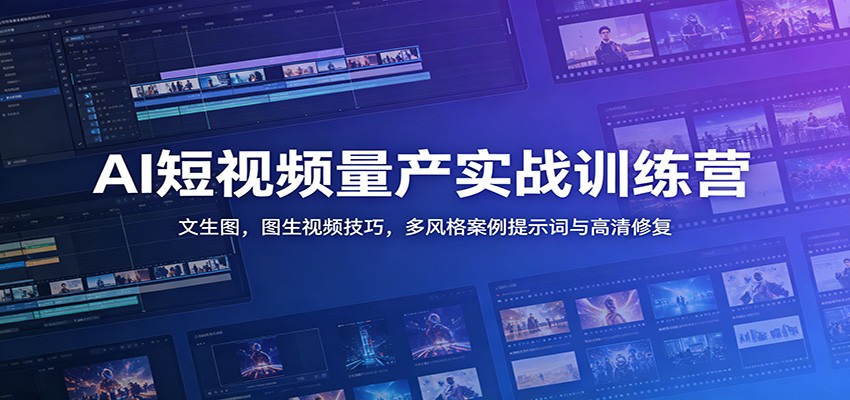 AI短视频量产实战训练营：文生图，图生视频技巧，多风格案例提示词与高清修复-冒泡网