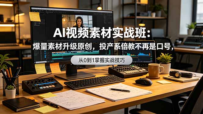 AI视频素材实战班：爆量素材升级原创，投产翻倍不再是口号，0-1系统教学实战落地-冒泡网
