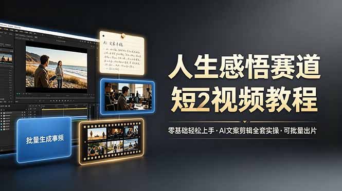 人生感悟赛道短视频教程，零基础轻松上手，AI文案剪辑全套实操可批量出片-冒泡网