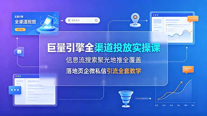 巨量引擎全渠道投放实操课，信息流搜索聚光地推全覆盖，落地页企微私信引流全套教学-冒泡网