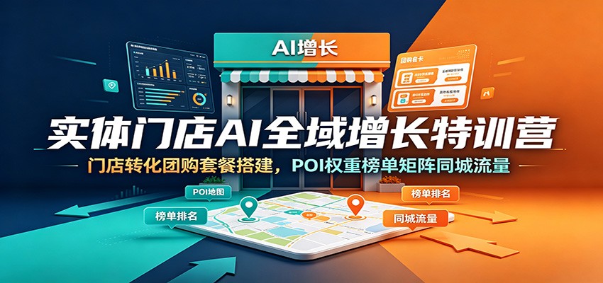 实体门店AI全域增长特训营：门店转化团购套餐搭建，POI权重榜单矩阵同城流量-冒泡网