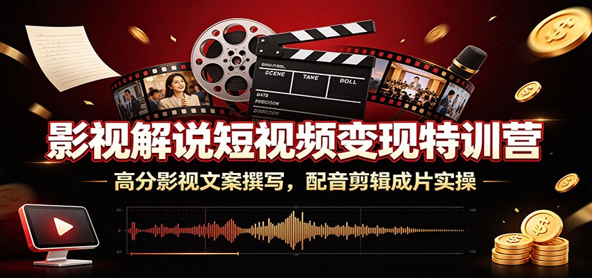 影视解说短视频变现特训营：高分影视文案撰写，配音剪辑成片实操-冒泡网