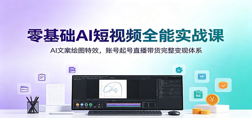零基础AI短视频全能实战课：AI文案绘图特效，账号起号直播带货完整变现体系-冒泡网