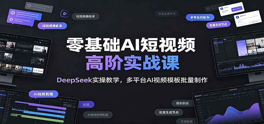 零基础AI短视频高阶实战课：DeepSeek实操教学，多平台AI视频模板批量制作-冒泡网