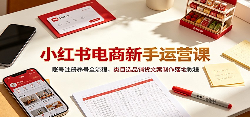 小红书电商新手运营课：账号注册养号全流程，类目选品铺货文案制作落地教程-冒泡网
