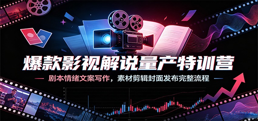 爆款影视解说量产特训营：剧本情绪文案写作，素材剪辑封面发布完整流程-冒泡网
