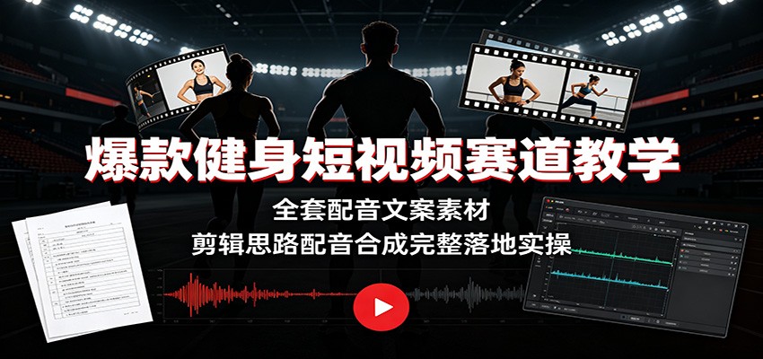 爆款健身短视频赛道教学：全套配音文案素材，剪辑思路配音合成完整落地实操-冒泡网