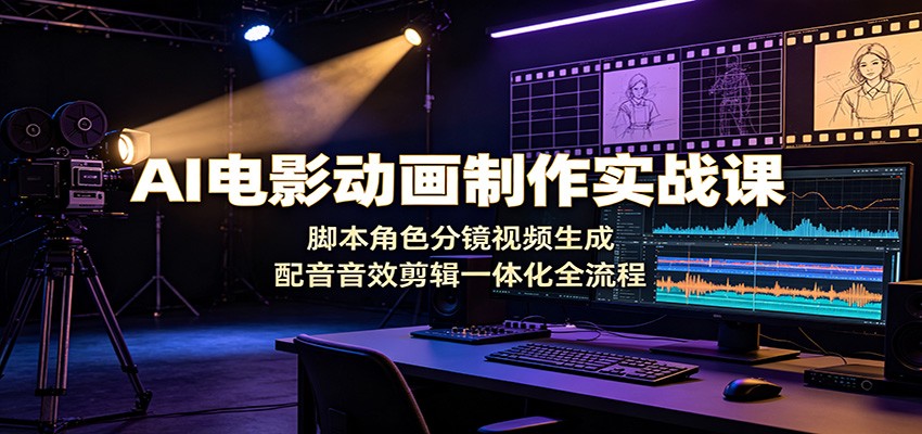 AI电影动画制作实战课：脚本角色分镜视频生成，配音音效剪辑一体化全流程-冒泡网