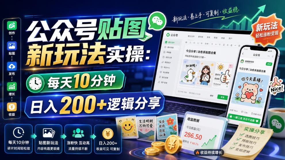 公众号贴图新玩法实操，每天10分钟，日入200+逻辑分享-冒泡网