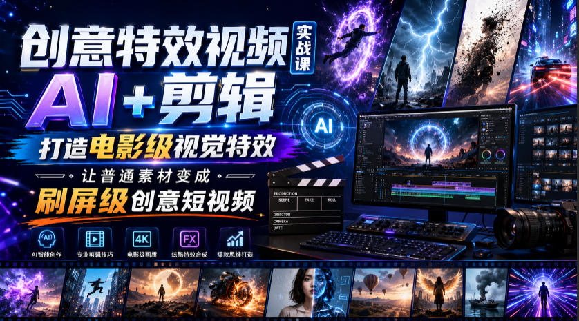 创意特效视频实战课，AI+剪辑打造电影级视觉特效，让普通素材变成刷屏级创意短视频-冒泡网