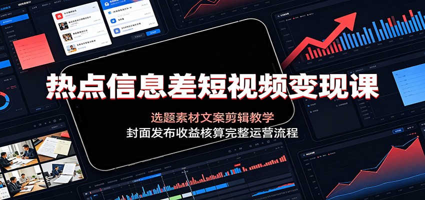 热点信息差短视频变现课：选题素材文案剪辑教学，封面发布收益核算完整运营流程-冒泡网