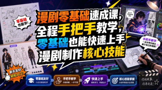 漫剧零基础速成课，全程手把手教学，零基础也能快速上手漫剧制作核心技能-冒泡网