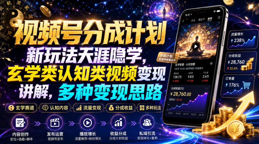 视频号分成计划新玩法天涯隐学，玄学类认知类视频变现讲解，多种变现思路-冒泡网