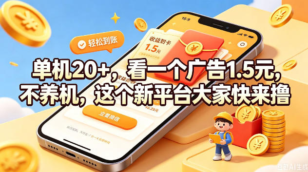 单机20+，看一个广告1.5米，不养机，这个新平台大家快来撸【揭秘】-冒泡网
