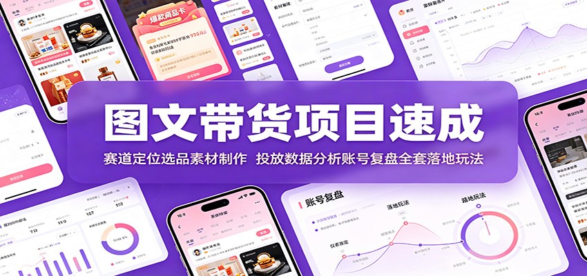 图文带货项目速成：赛道定位选品素材制作，投放数据分析账号复盘全套落地玩法-冒泡网