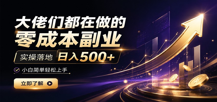 大佬们都在做的零成本副业，实操落地日入500+，小白一秒上手-冒泡网