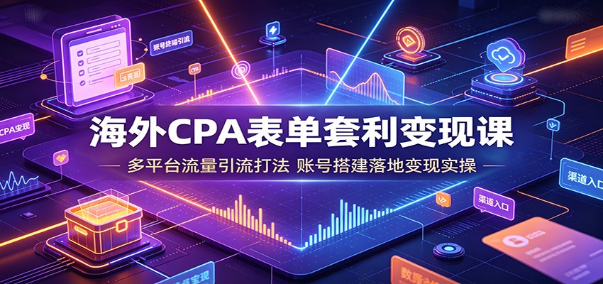 海外CPA表单套利变现课：多平台流量引流打法，账号搭建落地变现实操-冒泡网
