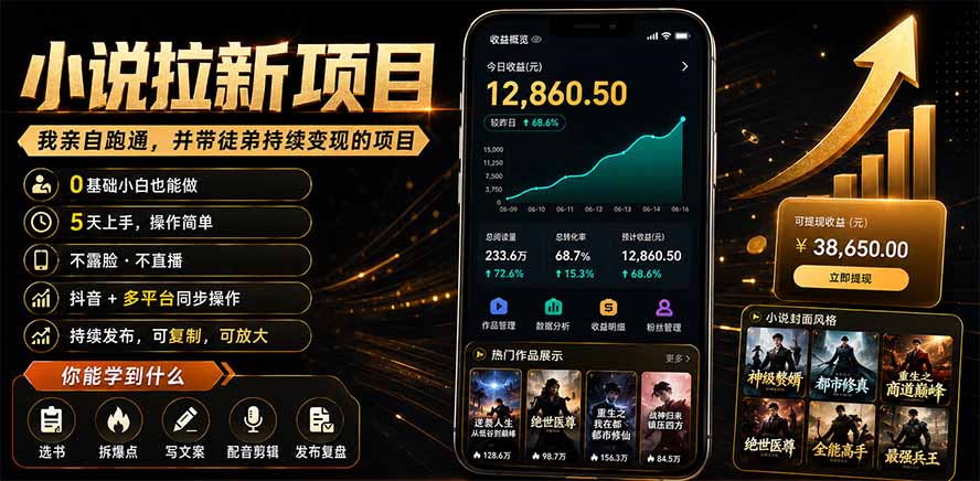 抖音及多平台小说拉新项目：我亲自跑通并持续带徒弟实操｜0基础小白5天上手快速变现-冒泡网