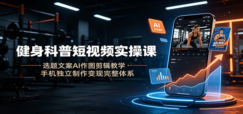 健身科普短视频实操课：选题文案AI作图剪辑教学，手机独立制作变现完整体系-冒泡网