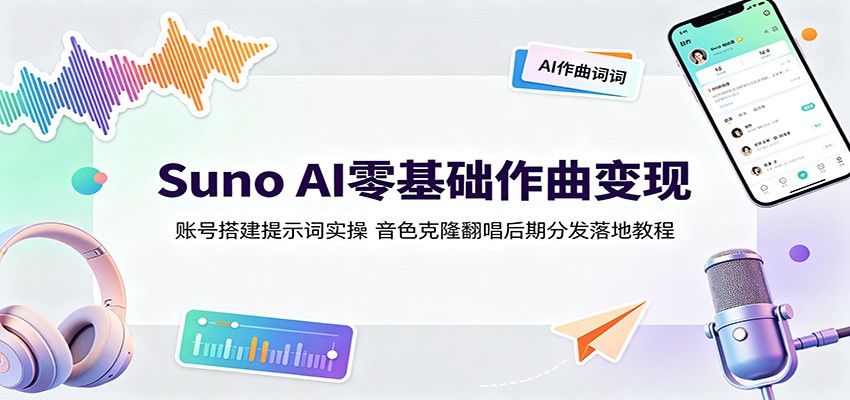 Suno AI零基础作曲变现：账号搭建提示词实操，音色克隆翻唱后期分发落地教程-冒泡网