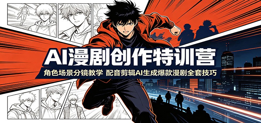 AI漫剧创作特训营：角色场景分镜教学，配音剪辑AI生成爆款漫剧全套技巧-冒泡网