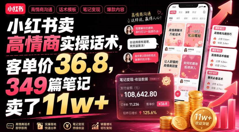 小红书卖高情商实操话术，客单价36.8，349篇笔记卖了11w+！-冒泡网