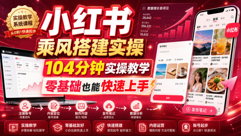 小红书乘风搭建实操，104分钟实操教学，零基础也能快速上手-冒泡网