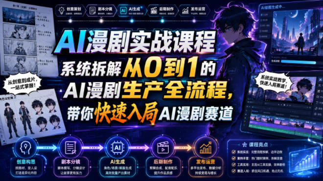 AI漫剧实战课程，系统拆解从0到1的AI漫剧生产全流程，带你快速入局AI漫剧赛道-冒泡网