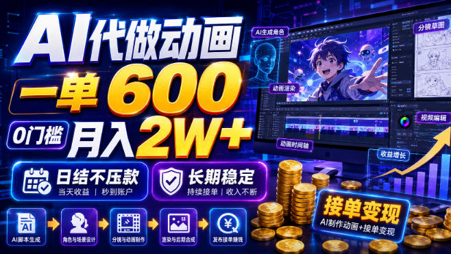 AI代做动画，一单600，0门槛月入2W+，日结不压款，长期稳定【揭秘】-冒泡网