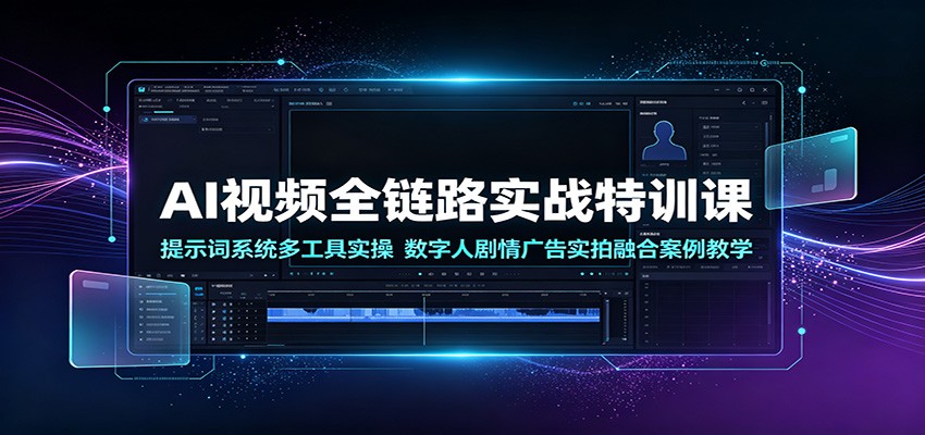 AI视频全链路实战特训课：提示词系统多工具实操，数字人剧情广告实拍融合案例教学-冒泡网