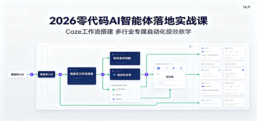 2026零代码AI智能体落地实战课：Coze工作流搭建，多行业专属自动化提效教学-冒泡网