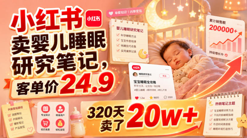 小红书卖婴儿睡眠研究笔记，客单价24.9，320天卖了20w+-冒泡网