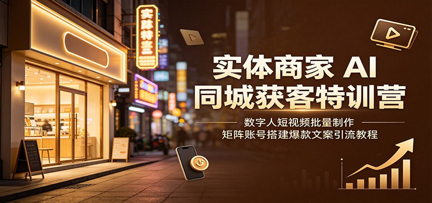 实体商家AI同城获客特训营：数字人短视频批量制作，矩阵账号搭建爆款文案引流教程-冒泡网