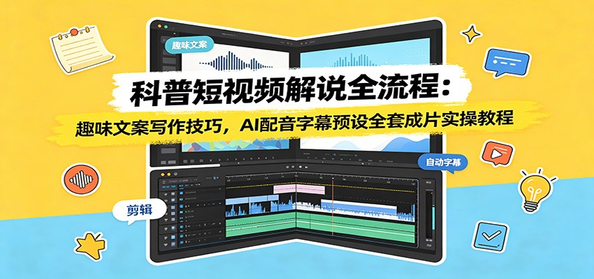 科普短视频解说全流程：趣味文案写作技巧，AI配音字幕预设全套成片实操教程-冒泡网