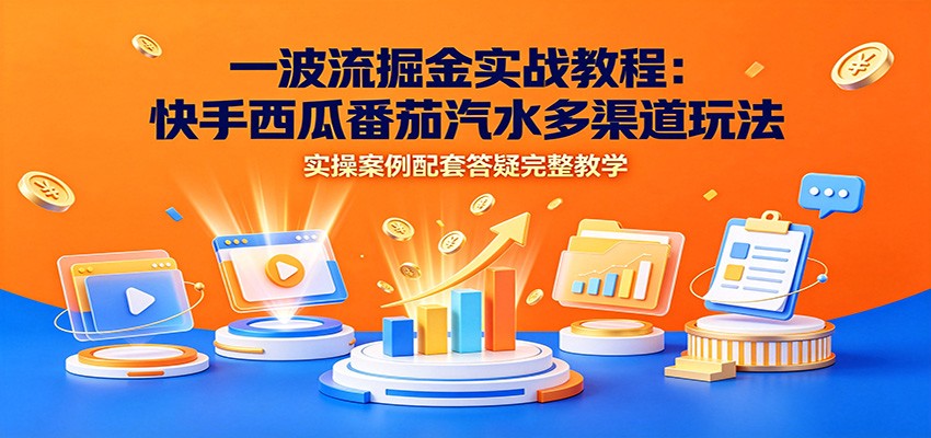 一波流掘金实战教程：快手西瓜番茄汽水多渠道玩法，实操案例配套答疑完整教学-冒泡网