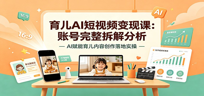 育儿AI短视频变现课：账号完整拆解分析，AI赋能育儿内容创作落地实操-冒泡网