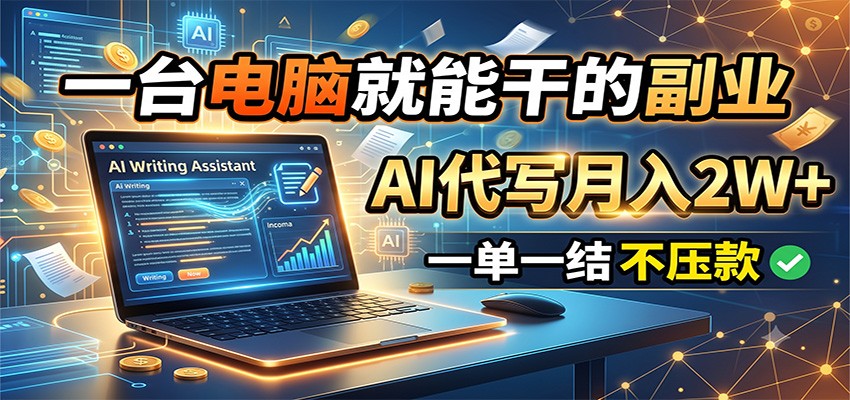 一台电脑就能干的副业，AI代写月入2W+，一单一结不压款-冒泡网