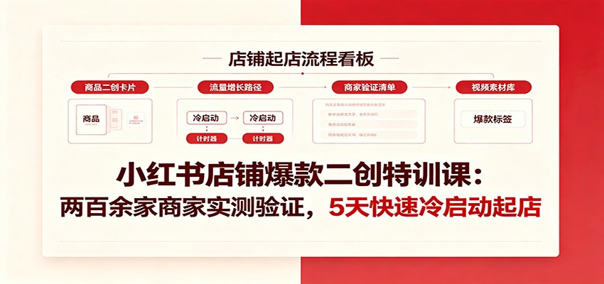 小红书店铺爆款二创特训课：两百余家商家实测验证，5天快速冷启动起店-冒泡网